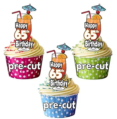 65th Birthday Cocktail Glass - Precut Edible Cupcake Toppers Cake Decorations • £3.75