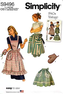 Simplicity 9496 Vintage 1948 Gathered Apron Oven Mitt Retro Craft Sewing Pattern • $10.95