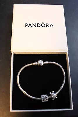 Genuine Pandora Silver Bracelet 19cm + Two Charms (Frog & Pisces Charm) Boxed • £39.99