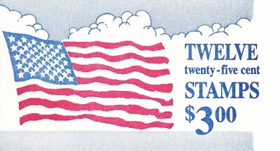 U.S. BOOKLET OF 12 SCOTT #BK161 1988 25ct FLAG & CLOUDS MINT P#1111 • $3.50