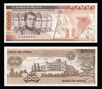 El Banco De Mexico 5000 Pesos 3-29-1989 Series KA. Serial #9549091 P-88c UNC • $10