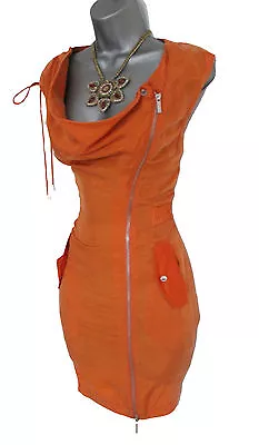Karen Millen UK 12 Orange Honey Military Safari Trench Shirt Pencil Mini Dress • £89.99