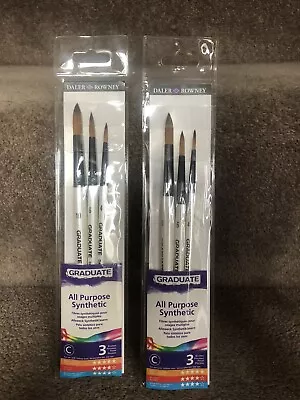 2 X Daler Rowney Graduate All Purpose Synthetic Round Paint Brush Set Of 3 • £15.99