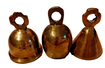Vintage Solid Brass Patina Temple Bells Lot Of 3 Plain Church Choir Bells India • $26.18