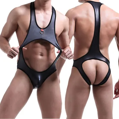 Men Sexy Gay Bodysuit Leotard Singlet Backless Suspender Pouch Underwear Lingeri • £13.19