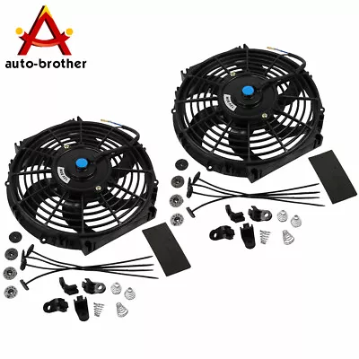 $42.86 • Buy 2x Universal 10  Inch Slim Fan Push Pull Electric Radiator Cooling Mount Kit 12V