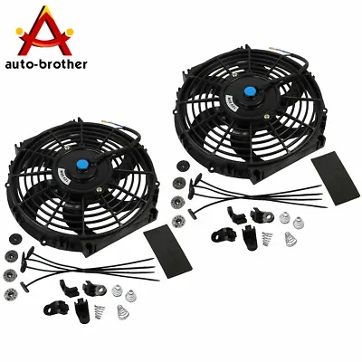 2x Universal 10  Inch Slim Fan Push Pull Electric Radiator Cooling Mount Kit 12V • $43.86