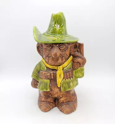 Vintage Western Outlaw Cowboy Cookie Jar With Green Vest & Hat Treasure Craft  • $74.99