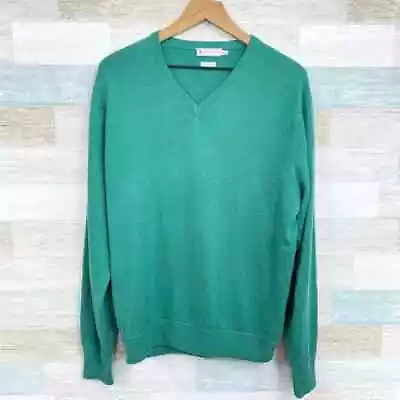 Peter Millar 4 Ply Cashmere V Neck Sweater Green Soft Lightweight Mens Medium • $149.99