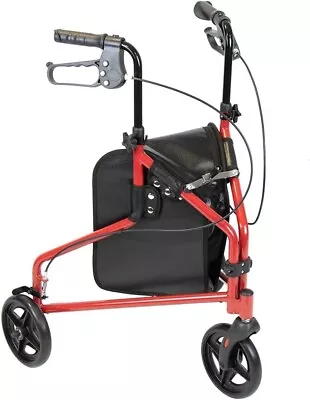 NRS Healthcare 3 Wheel Steel Rollator Walker Walking Aid With Bag – Red BNIB • £64.99