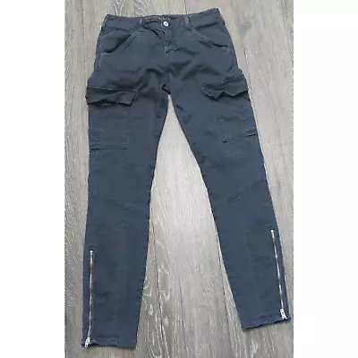 J BRAND HOULIHAN Jeans Distressed Chrome Size 25 Women Cargo Zip Ankle Black • $45