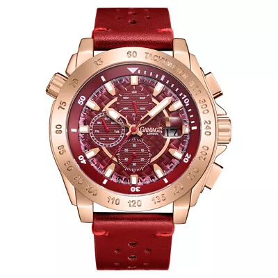 Mens Automatic Watch Red Rose Industrialist Leather Strap Red Dial Watch GAMAGES • £59.99