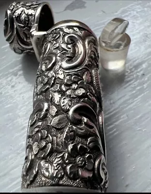 Antique Sampson Mordan Silver Scent/perfume Bottle Chased With Birds Victorian • £170