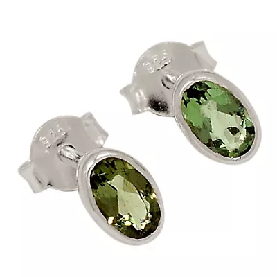 Faceted Natural Moldavite 925 Sterling Silver Earrings - Stud SY4 CE28578 • $16.99