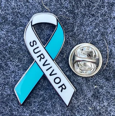 Cervical Cancer Survivor Awareness Ribbon Enamel Teal & White Badge / Brooch • £3.99
