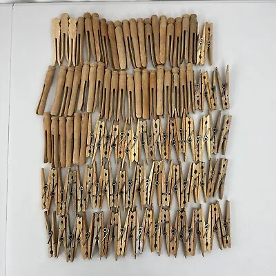 Lot Of 110 Vintage Wooden Clothes Pins Variety Of Styles Shapes & Sizes • $22