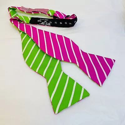 Vineyard Vines Silk Bowtie Green Pink Striped Adjustable Bow Tie Vibrant USA • $33.99