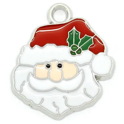 20 Santa Face Father Christmas Xmas Enamel Charms Pendants 21mm X 24mm F210 • £5.95