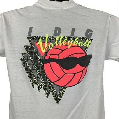 I Dig Volleyball Vintage 80s T Shirt Medium Sportswear Made In USA Mens White • $43.39