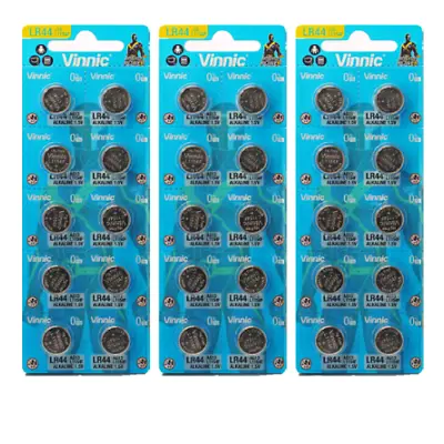 30 Vinnic Alkaline Batteries L1154 L1154F LR44 AG13 1.5V Exp 2025 No Mercury • $10.54