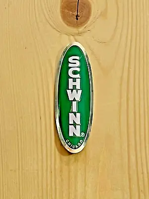 Schwinn Bike Vintage Style Chrome Head Badge Green White Chrome Curved NEW • $25