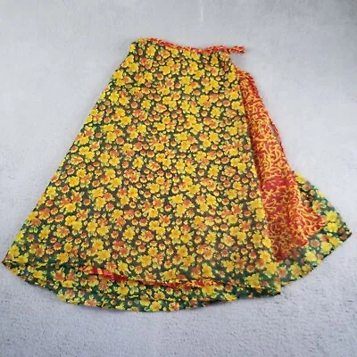 Silk Sari Magic Wrap Around Skirts Beach Party Wear Reversible Boho Green Orange • $14.88