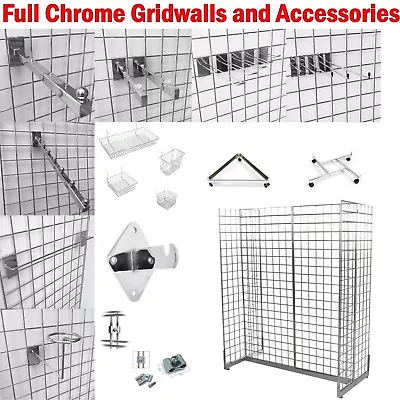 Full Chrome Grid Mesh Retail Shop Display Panels Bases Fixing Brackets • £31.99