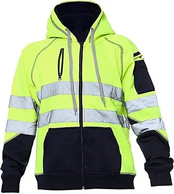£21 • Buy New Hi Viz Vis High Visibility Jacket Hoodie Work 3 Zip Hooded Zipper Fleece