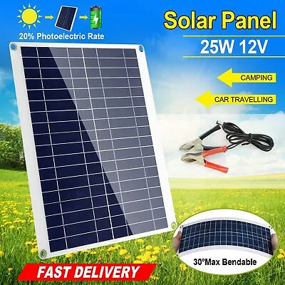 25W Solar Panel Kit 12V Battery Charger Controller Caravan Boat RV Car Outdoor • $42.31