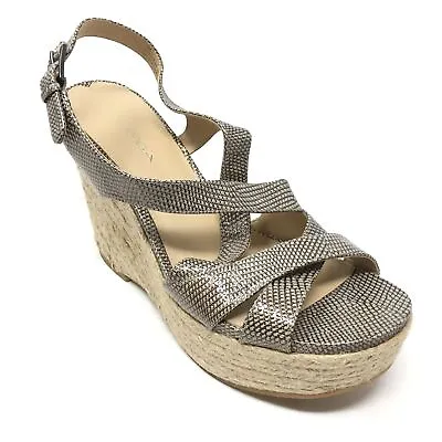 Women's NEW Via Spiga Sandals Shoes Size 9M Silver Gold Lizard Print Wedge M9 • $27.51