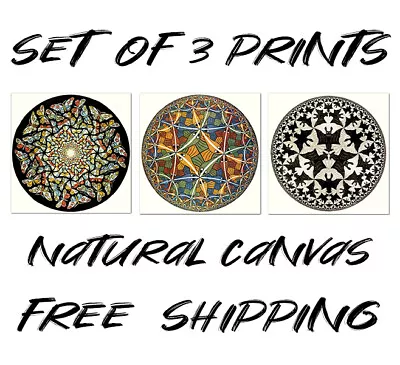 MC Escher Canvas Or Paper With Texture  Print Set Of 3 Prints №10 Art Poster • £35.15