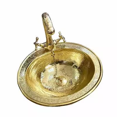 Engraved Deluxe Moroccan Brass Sink Basin & Faucet Set • $418.60