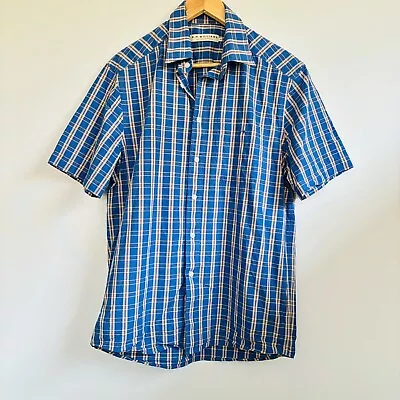 RM Williams Mens Blue Short Sleeve Button Up Shirt Plaid Medium Checkered Size M • $43