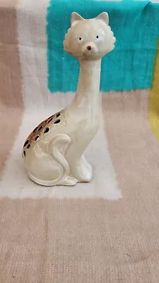 Art Deco Style Tall Slender Beige Ceramic Cat Tea Light Candle Holder 24 Cm • £9.99