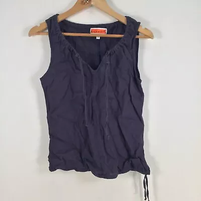 Ilse Menck Womens Blouse Tank Top Size 34 Aus 6 Blue Linen Sleeveless 064845 • $19.95