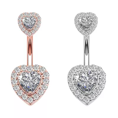 Heart Shape Crystal BELLY Button Navel Surgical Steel Dangle Bars Body Piercing • $8.99