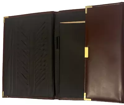 Burgundy Portfolio Slim Vegan Leather Vintage Tri Fold Folder Gold Tone Pockets • $22.98