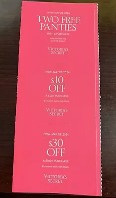 Victoria’s Secret Coupons Panty W/purchase $10 Off $40/$30 Off $100 Exp 5/26/24 • $9.99