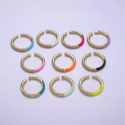 1pc Gold Plated Micro Pave Colorful Enamel Ring Simple Geometric Ring Jewelry • $9.99