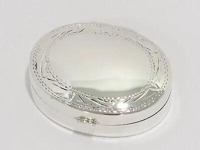 1 3/8 In - Sterling Silver Engraved Edge Oval Pill Case/Box • $45