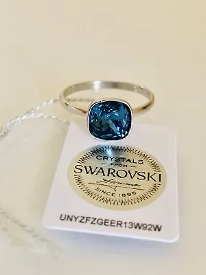 925 Sterling Silver Ring Decorated With Montana Blue Swarovski Crystal • £24.99