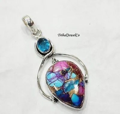 925 Sterling Silver Pendant Pink Oyster Turquoise Pendant Handmade Women Gift • $17.59