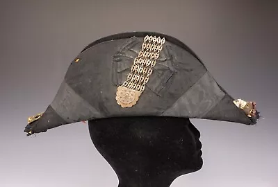 Vintage - British Bicorn Military Uniform Hat - With Cut Steel Chain Decoration • £19.99