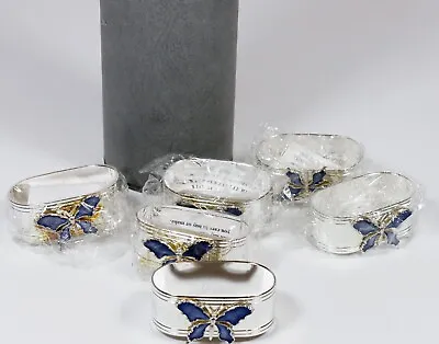 £16.99 • Buy Lovely Set Of 6 Silver Plated Napkin Rings With Enamelled Butterfly Pin