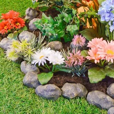 14x Rock Piece Stone Effect Plastic Garden Edging Rockeries Flower Borders Pond • £19.99