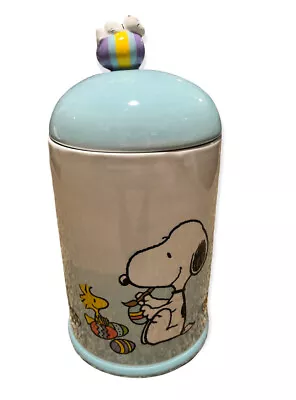 Peanuts Snoopy & Woodstock EASTER Cookie Jar/Canister Light Blue And White W/Lid • $49