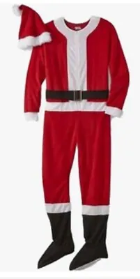 Mens Santa One Piece Pajamas Sz Medium Footed Zip Up Joe Boxer With Hat  • $16.45