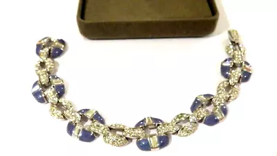 Nolan Miller Signed Glamour Blue Enamel Pave Rhinestone Bracelet 8  W/ Box • $24.99