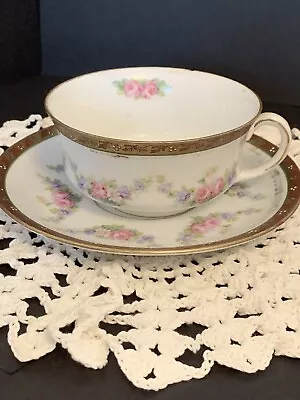 New Habsburg Austria Vintage China Cup & Saucer -Flower Pattern With Gold Trim • $12.49