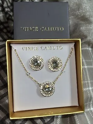Vince Camuto Round Halo Pendant Necklace Earring Gift Box Set Dressy Classic New • $20